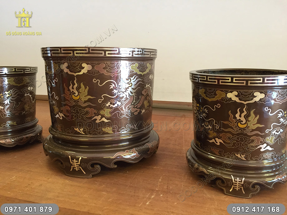 bộ ba b&aacute;t hương khảm v&agrave;ng bạc